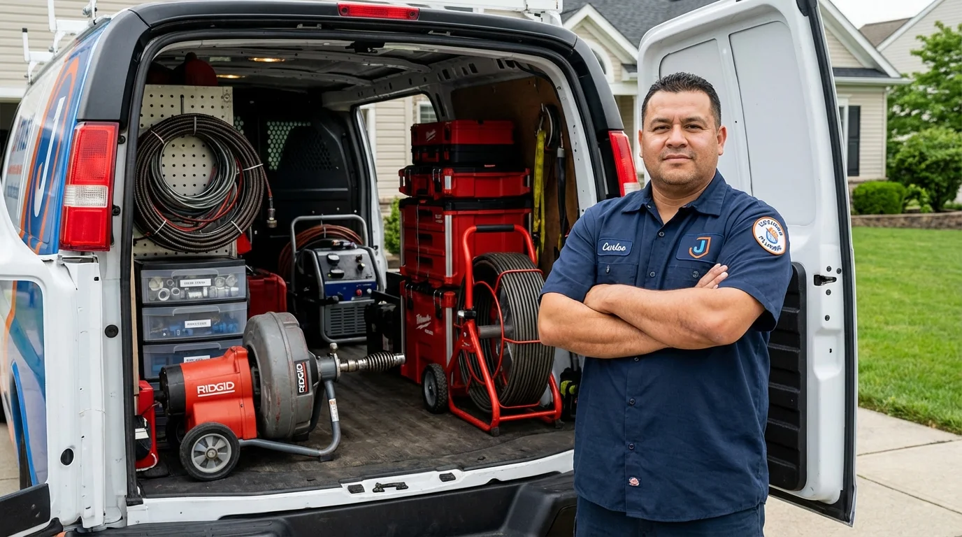 Professional drain cleaning equipment and Johns Plumbing LLC plumber in Kalida