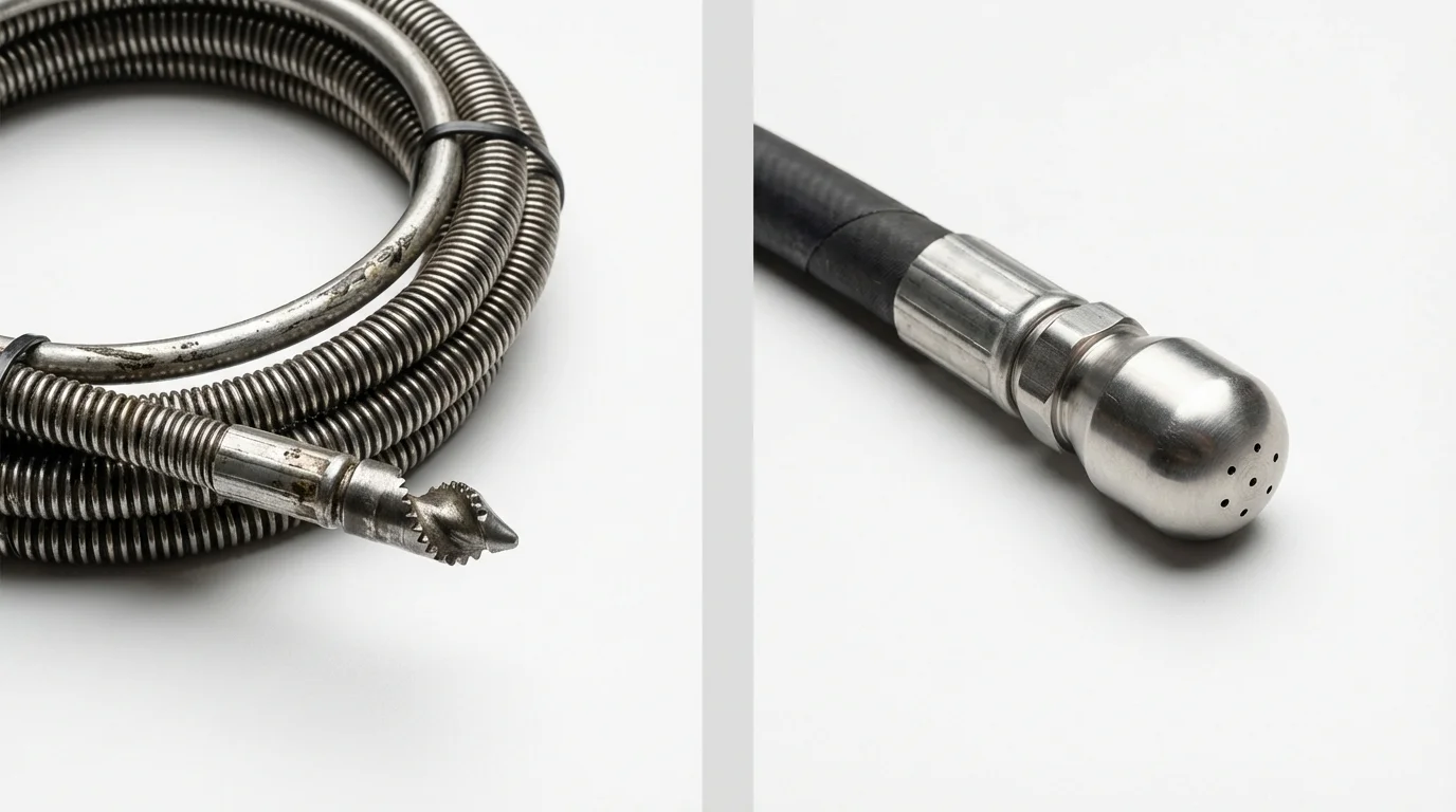 Drain snake cable and hydro jetting nozzle used for drain cleaning in Kalida, OH