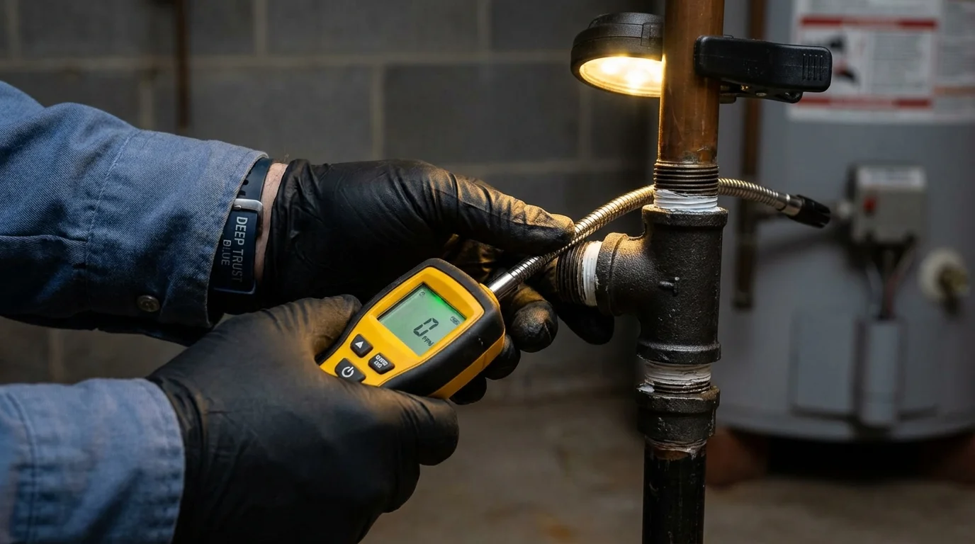 Gas leak detection with electronic sniffer by Johns Plumbing LLC in Kalida