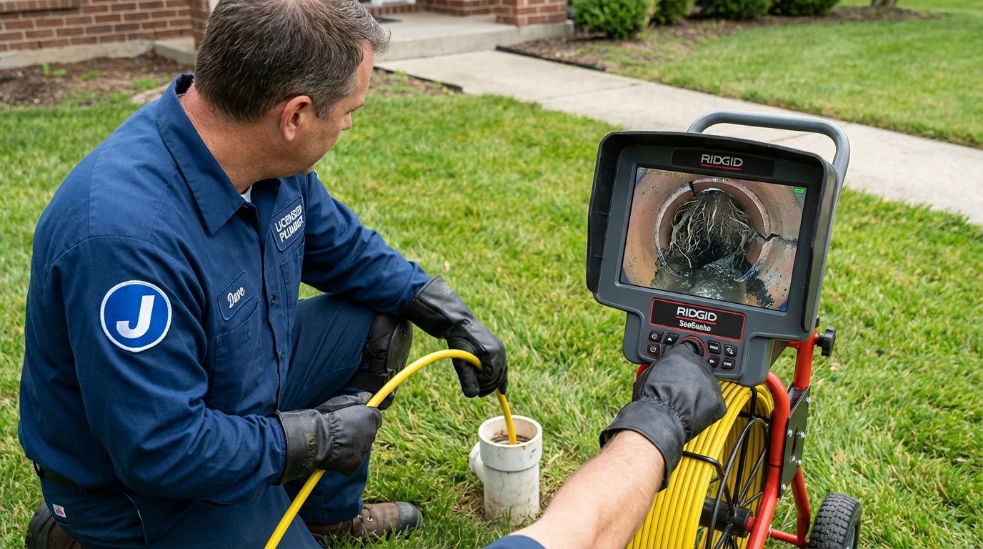 Sewer camera inspection being performed by Johns Plumbing LLC in Kalida